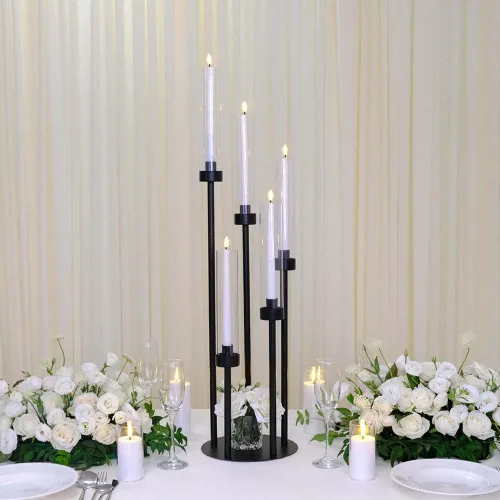 Vista 3 de Centros de mesa de candelabro negro de 35 pulgadas, 10 piezas, para mesas, 5 brazos, centros de mesa de boda para decoraciones
