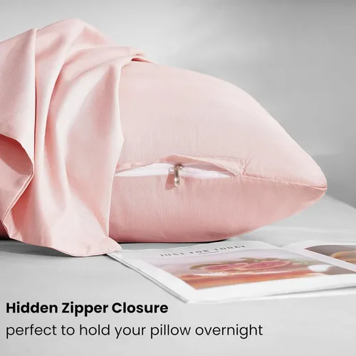 Vista 3 de Mohap Funda de almohada con cremallera, 4 piezas, microfibra cepillada 1800, calidad de hotel, súper suave, no se encoge, no se decolora, color Rosa