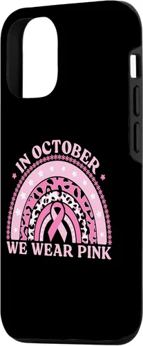 Vista 2 de iPhone 14 En octubre usamos funda para cáncer de mama de leopardo rosa arcoíris 2023