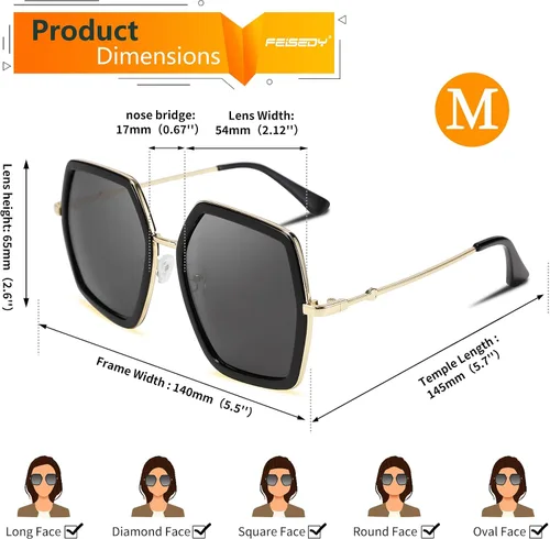 Vista 6 de FEISEDY Gafas de sol inspiradas en hexágono grandes para mujer, diseño irregular, estilo geométrico B2503