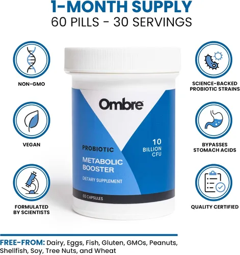 Vista 3 de Ombre Probiótico potenciador metabólico – Apoya el metabolismo, el control saludable del peso y la digestión – Suplemento de energía y salud