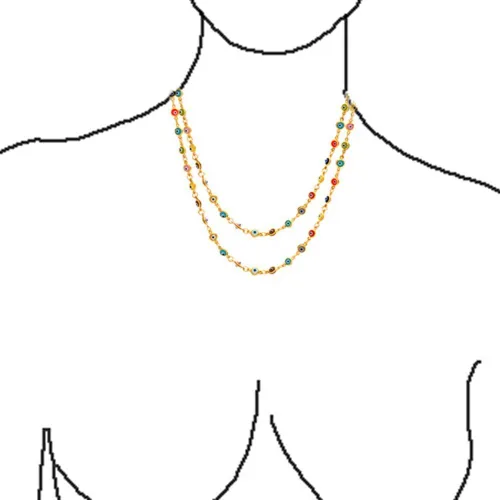 Vista 2 de Delicado collar de cadena larga de capa de mal de ojo multicolor para mujeres, adolescentes, chapado en oro de 14 quilates, plata de ley 925, Vidrio