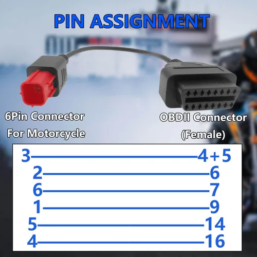 Vista 4 de Cable adaptador OBD2 de 6 pines, compatible con Guzzi Suzuki, Yamaha, Davidson, Piaggio, Vespa, motocicleta, OBD, cable adaptador de escáner