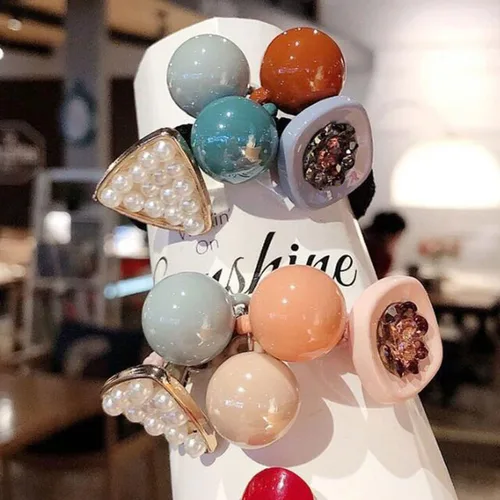 Vista 2 de 4 ligas para el pelo con perlas y diamantes de imitación, cuerdas elásticas para el cabello, accesorios para el cabello para mujeres y niñas