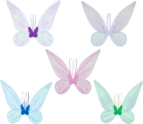 Vista 6 de Alas de hada de mariposa para niña, accesorio de disfraz de princesa de Halloween, alas brillantes y transparentes