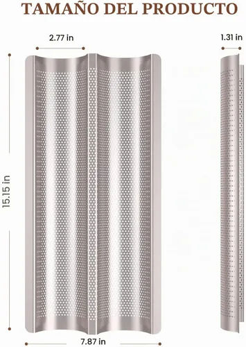 Vista 6 de Molde para Pan Baguette Moldes para Pan Francés Para Hornear, Antiadherente 2 Ranuras Perforado Molde Italiano para Pan Molde Largo para Pan Francés