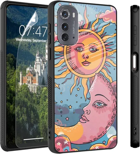 Vista 37 de Funda para Motorola Moto Edge 2022, cubierta trasera de vidrio templado con protector de pantalla, funda protectora a prueba de golpes para Motorola