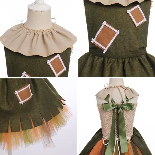 Vista 6 de Kids Girls Halloween Costume Ruffle Tulle Tutu Dress with Headband Birthday Role Play Party Stage Dress Outfit