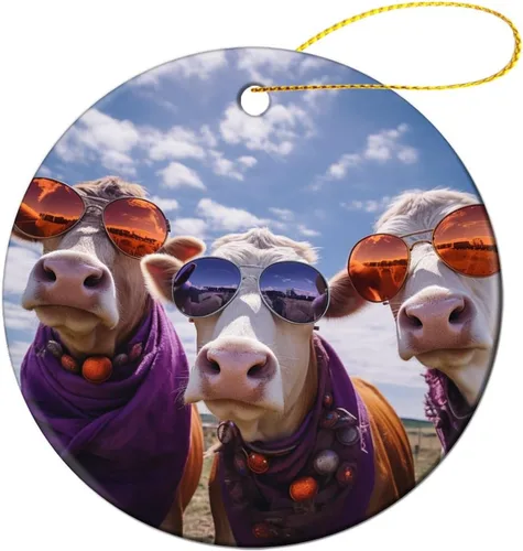 Vista 11 de Adorno navideño de caballos de granja, regalo para amantes de los caballos, de porcelana de doble cara, adorno de 3 pulgadas para árbol de Navidad