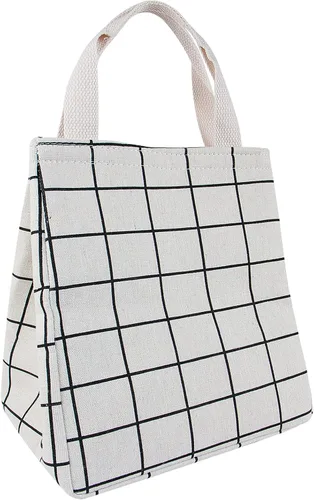 Vista 8 de Lonchera térmica para mujeres y hombres, bolsas reutilizables para el almuerzo para adultos para el trabajo o viajes (cuadros negros)
