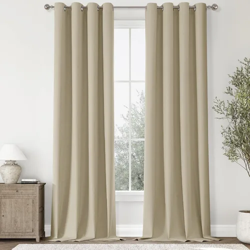 Vista 113 de ChrisDowa Cortinas 100% Opacas de Abedul Sólido de 45 Pulgadas de Largo, 2 Paneles para Dormitorio y Sala de Estar, Estilo Granja Oscurecedoras