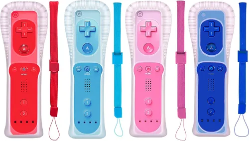 Vista 10 de PGYFDAL 2 Packs Classic Remote Controller Compatible for Wii Wii U Console, Gamepad with Soft Silicone Sleeve and Wrist Strap (Black and Pink)