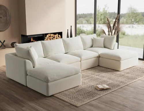 Vista 45 de ohllob Sofás seccionales Cloud de 110 pulgadas para sala de estar, sofá deshuesado en forma de L con otomana, sofá modular de 3 plazas, color negro