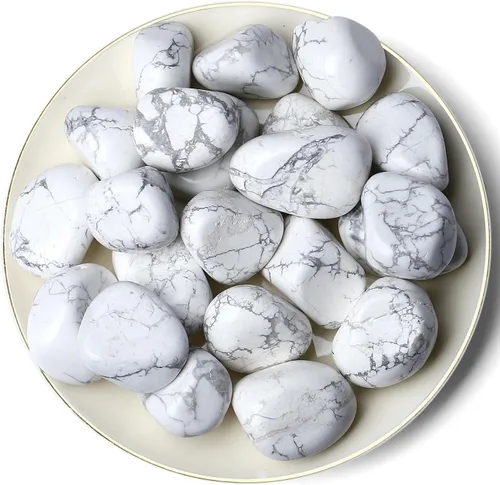 Vista 3 de QINJIEJIE Piedras pulidas de howlita blanca de 0.9 libras, piedras preciosas a granel, piedras curativas de cuarzo, juego de rocas decorativas