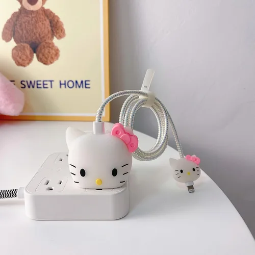 Vista 2 de Bonita funda protectora 3D de dibujos animados para cargador de pared, compatible con adaptador de corriente USB-C de 20 W de Apple y cable