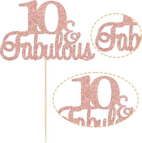 Vista 3 de Gyufise 1 decoración de pastel de 10 y fabulosa decoración de pastel de oro rosa con purpurina de diez y fabulosos adornos para tartas de feliz 10º
