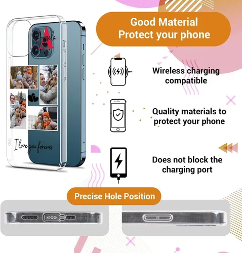 Vista 4 de Custom Personalized Phone Case for iPhone 17 16e 16 15 14 13 12 11 Pro Max Plus XR X SE 8 7 6, Soft TPU Anti-Drop Protective Case, for Couples