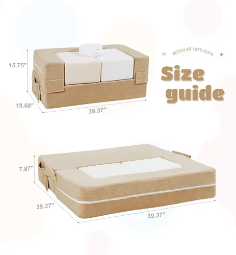 Vista 2 de Elftopia Sofá Modular para Niños, Sillón de Espuma para Niños Pequeños, Conjunto de Juego de Sofá de Felpa Convertible para Niños, Sofá Cama