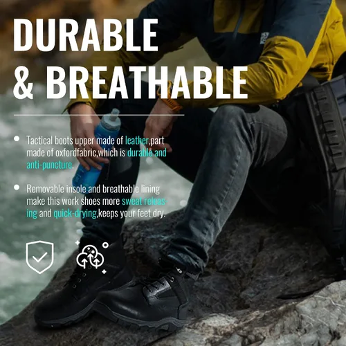 Vista 3 de Jousen Botas de acero con punta para hombre, impermeables, de combate, tácticas, militares, aisladas, botas de trabajo para hombres