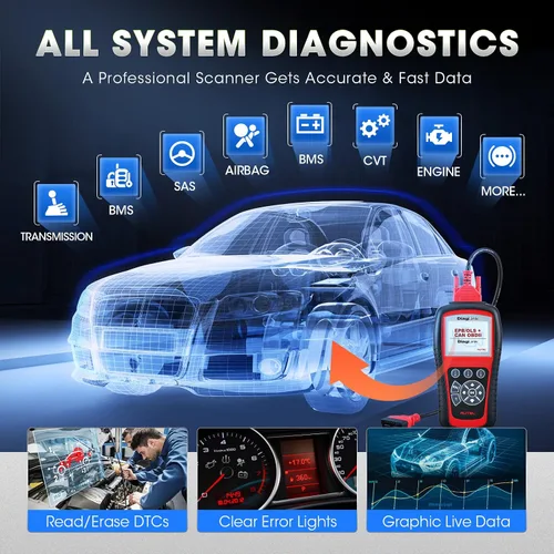 Vista 3 de Autel Diaglink - Lector de códigos OBDII OBD2 (versión para manualidades de MD802), diagnóstico de todos los sistemas y módulos para ABS, SRS