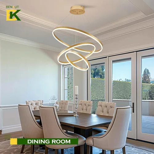 Vista 62 de Benkut Lámpara de Araña de Anillo LED Moderna Negra para Comedor, Lámpara de Araña de Techo Circular Empotrada Regulable con Control Remoto