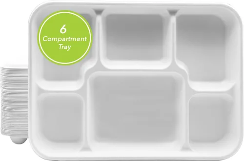 Vista 9 de three leaf platos redondos de bagazo de 10 pulgadas con 3 compartimentos, 25 unidades. Platos de bagazo desechables, 100 % biodegradables