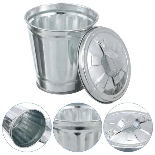 Vista 4 de jojofuny Mini basurero de escritorio con construcción de hierro, papelera compacta y soporte para maceta para el hogar, oficina, cocina, mesa