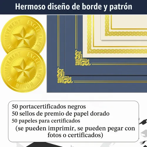 Vista 3 de El kit de certificado de 150 piezas incluye 50 soportes para certificados, cubiertas de diploma, 50 piezas de papel de certificado con borde de Como