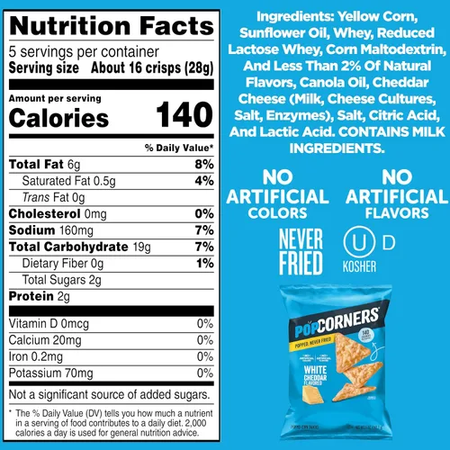 Vista 8 de PopCorners Chips de maíz reventado, cheddar blanco, 5 onzas