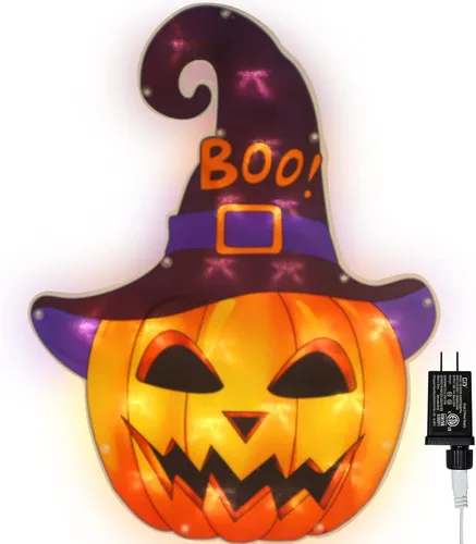 Vista 9 de Decoración de silueta de ventana de Halloween con 20 luces LED, decoración de Halloween (bruja)
