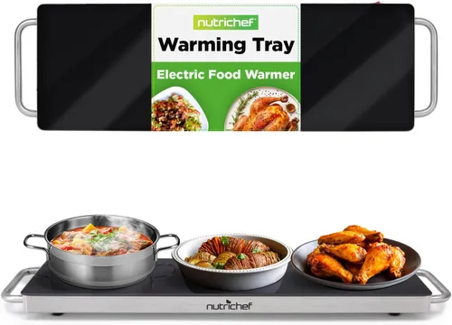 Vista 10 de NutriChef - Charola eléctrica para mantener los alimentos calientes con parte superior de vidrio negro - Ideal para el hogar, buffets, fiestas