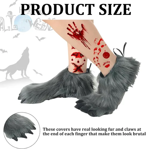 Vista 2 de Ramede Disfraz de hombre lobo de Halloween, incluye máscara de hombre lobo, guantes de garra, pies de hombre lobo, cubiertas de zapatos, patas