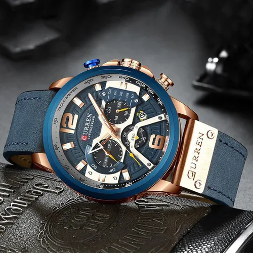 Vista 5 de FANMIS Reloj de pulsera para hombre de lujo, cronógrafo de negocios, analógico, resistente al agua, con correa de cuero