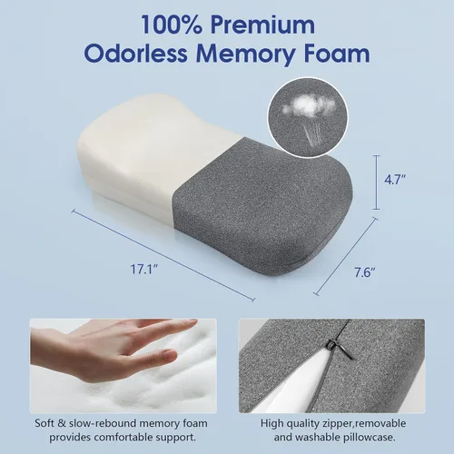 Vista 4 de COMFYTHERA Almohada cervical para el cuello para aliviar el dolor de dormir, almohada de cuello pequeño de espuma viscoelástica para aliviar