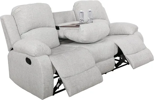 Vista 2 de GS28XX - Juego de sofá reclinable de 3 piezas, tapicería de lino, reclinable manual con mesa desplegable y consola intermedia, muebles de sala