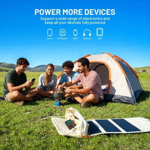 Vista 8 de Litheli Cargador de panel solar portátil de 24 W, mini panel solar plegable para camping, senderismo y uso en ventanas, IP54 impermeable, USB