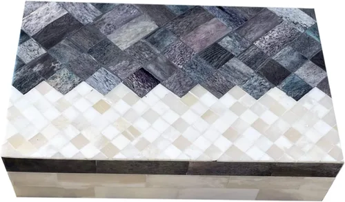 Vista 2 de Al-Hamd Handicraft Joyero con incrustaciones de hueso de mosaico de 8 x 5 x 2 pulgadas, organizador decorativo y caja de almacenamiento