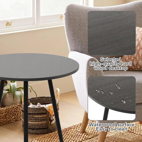 Vista 9 de NOBPEINT Mesa auxiliar redonda de madera moderna, mesa auxiliar de 28 pulgadas con 3 patas de metal (gris)