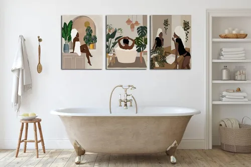 Vista 2 de Arte de pared de mujer negra, póster moderno de niña negra, arte de mujer africana, decoración de pared de baño, arte afroamericano, arte de pared