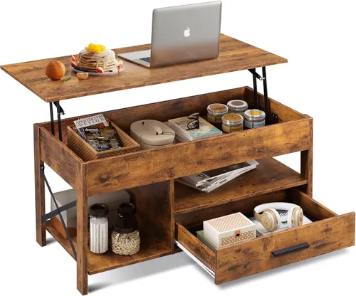 Vista 10 de WLIVE Mesa de Centro, Mesa de Centro con Tapa Elevable con 2 Cajones, Gran Almacenamiento y Estante Abierto, Tapa de Mesa Elevable para Sala de Negro