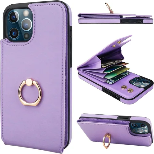 Vista 10 de Folosu Funda compatible con iPhone 12 Pro Max con soporte para tarjetas, rotación de 360°, soporte de anillo de dedo con función atril, protección