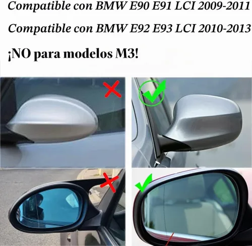 Vista 2 de de fibra de carbono Compatible con BMW Serie 3 E90 E91 2009-2011/ E92 E93 2011-2013 LCI Tapas de cubierta de espejo lateral estilo M3