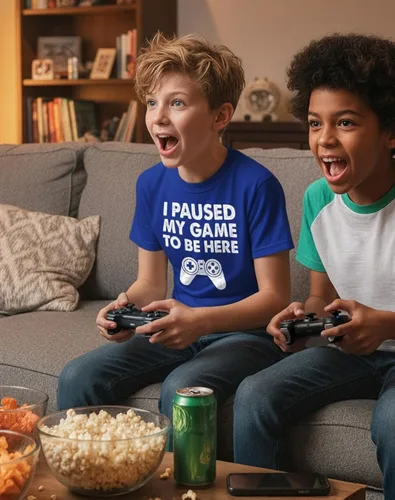 Vista 6 de Tstars Camiseta con texto en inglés "I Paused My Game to Be Here" para niños, camisetas divertidas para niños, regalo de juegos juveniles