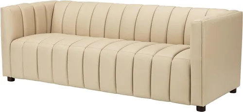 Vista 7 de HULALA HOME Sofá de cuero genuino de 83 pulgadas con diseño de capitoné acanalado, sofá de 3 plazas para sala de estar y dormitorio, sofá moderno