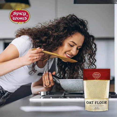 Vista 6 de Harina de avena de grano entero de 4 libras - pura, cultivada en Estados Unidos, para hornear y más, sin OMG, gran sustituto del trigo, por Spicy