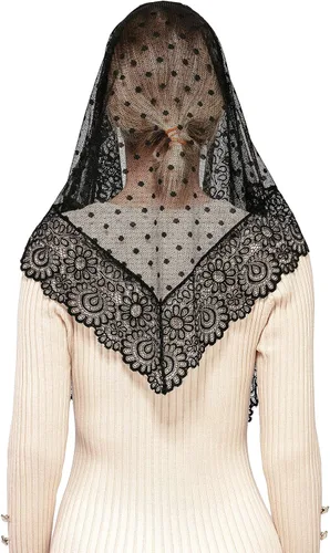 Vista 5 de Wgior Triángulo Vintage Inspirado Encaje Capilla Velos Católica Masa Cabeza Cubierta Bufanda Mantilla Velos para Iglesia