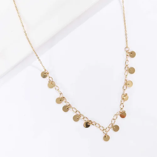 Vista 2 de Collar de cadena en capas para mujer, chapado en oro de 18 quilates, colgante de corazón de acero inoxidable, monedas, discos, gargantilla de mal
