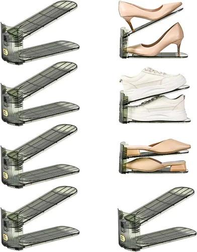 Vista 31 de Paquete de 2 ranuras para zapatos, organizador de nivel ajustable, apilador de zapatos, almacenamiento que ahorra espacio, bandeja de exhibición