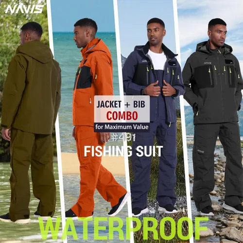 Vista 3 de Men’s 3-Layer Waterproof Fishing Jacket & Bib Pants Set – Waders & Foul Weather Gear