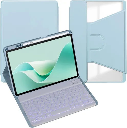 Vista 39 de Funda para tableta Samsung Galaxy Tab A8 de 10.5 pulgadas, teclado redondo inalámbrico desmontable Bluetooth, cubierta trasera transparente